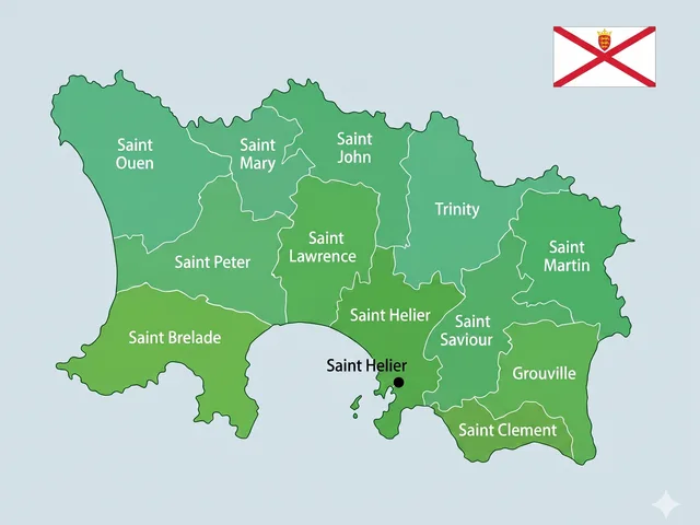 Map of Jersey showing all 12 parishes